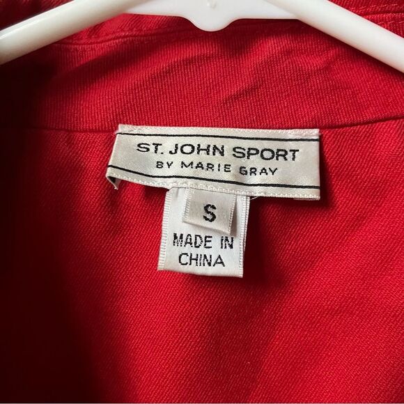 St. John Sport by Marie Gray Red Retro Minimalist Studded 90s Denim Jacket Small - Picture 7 of 9